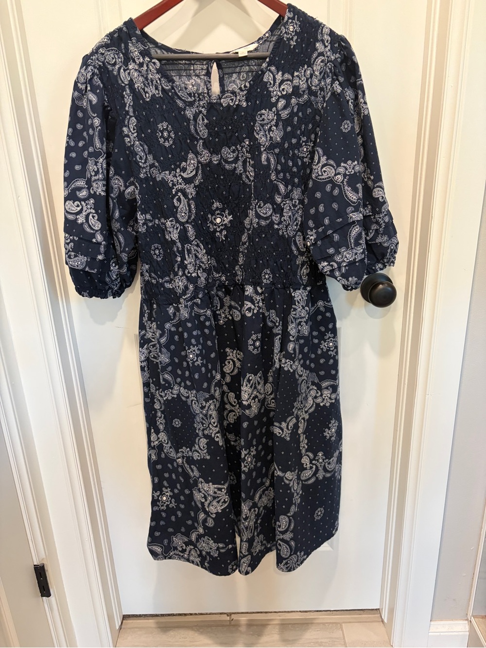 Terra & Sky Navy Paisley Smocked Midi Dress
